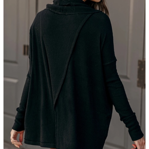 NWT FREE PEOPLE Black Juicy Waffle Knit Top - Picture 2 of 5